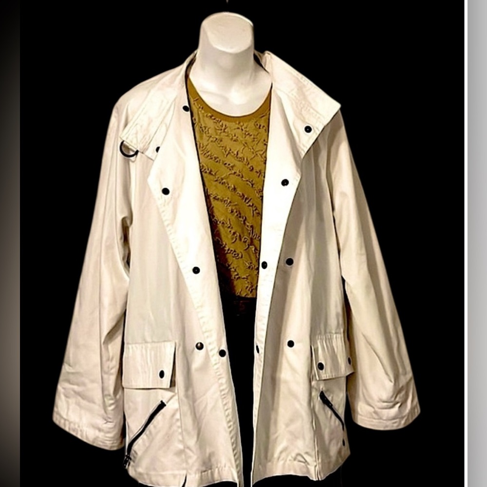 Ethel Pear for One Up Womens  Double Breasted White Cargo Utility Trench Coat 10